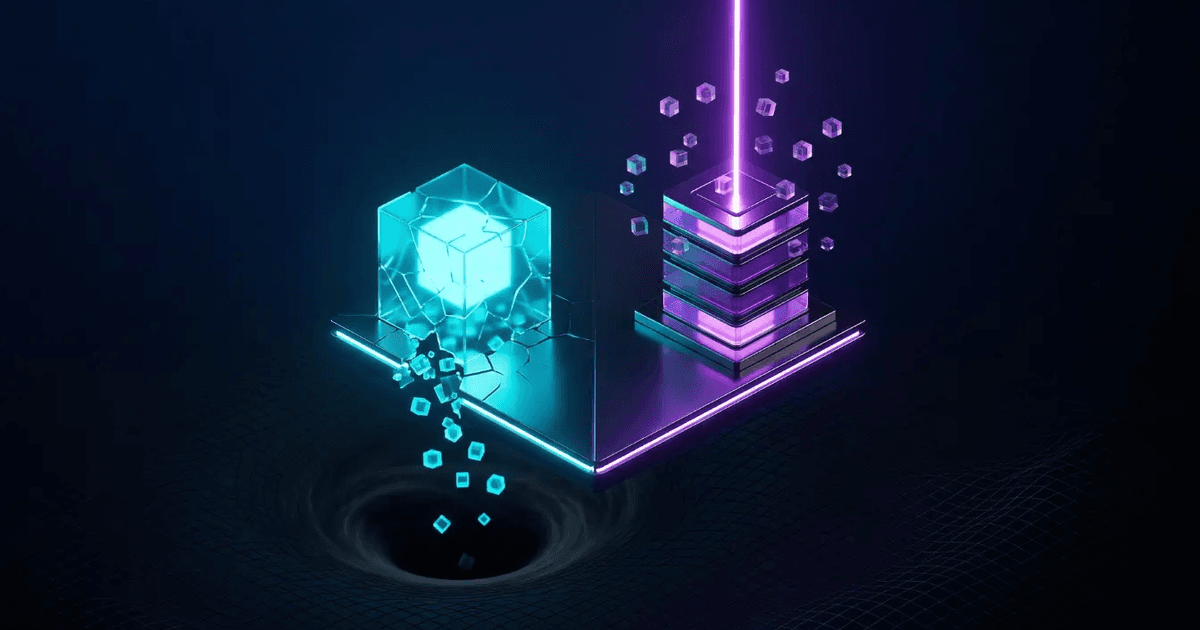Conceptual 3D illustration comparing fragile browser cookie data falling into a black hole versus a secure server-side tracking architecture, illustrating the cause of shrinking Facebook retargeting audiences.