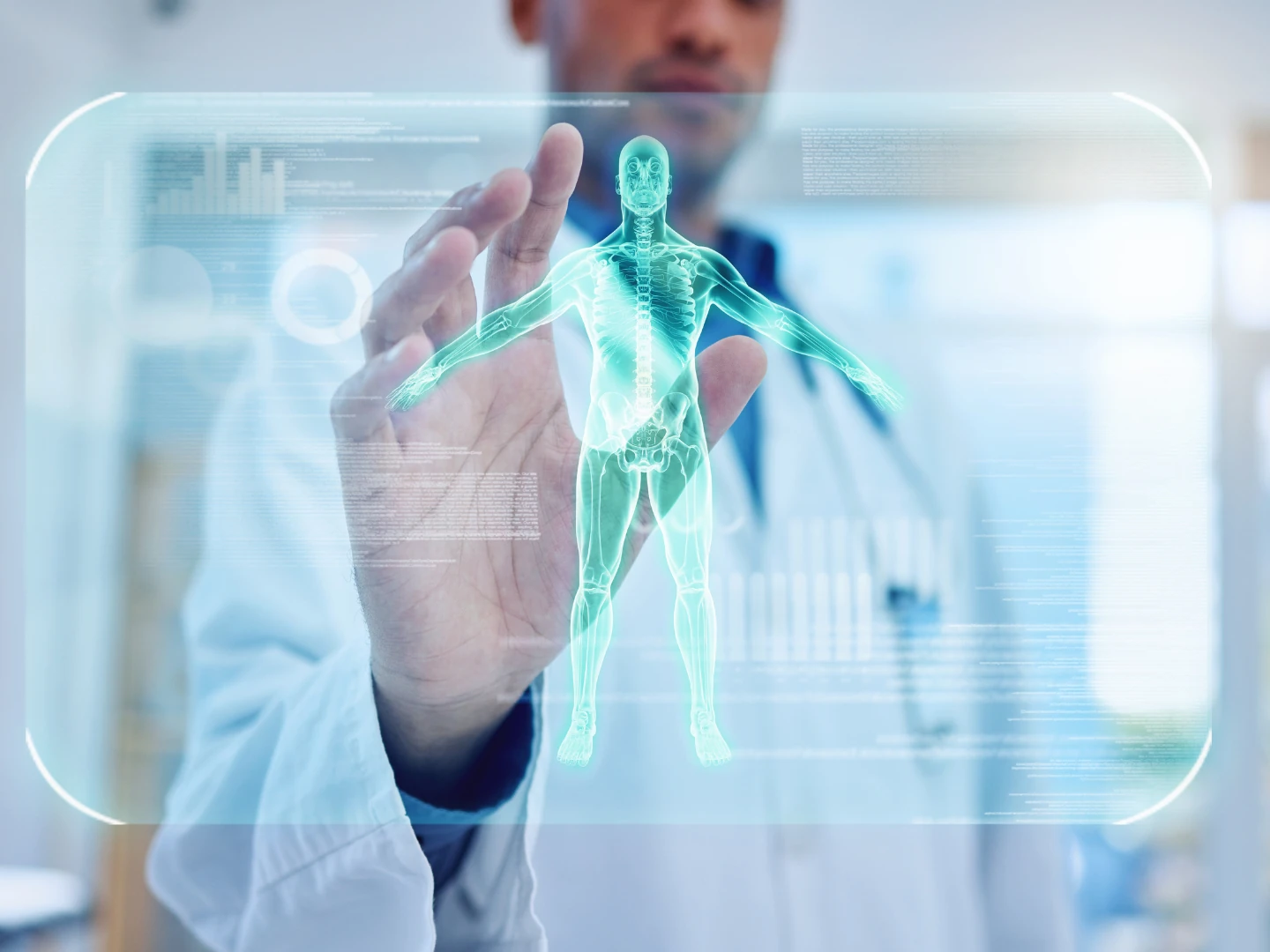 image shows a doctor using AI for personalized medicine recommendation