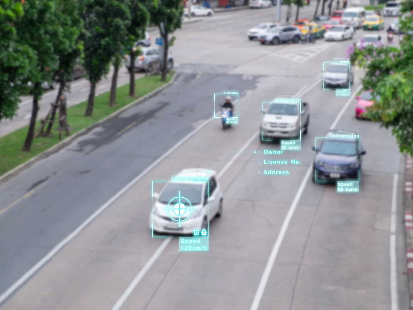 the image is of cars on the road with AI analysing them used to represent agentic systems adjusting traffic signals to manage traffic